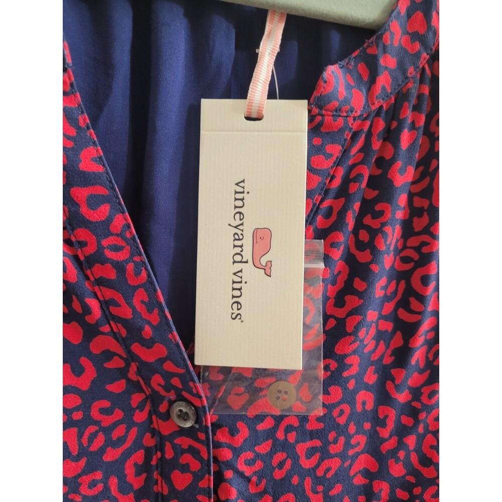 NWT Vineyard Vines Leopard Tiered Dress Small Deep Bay Red Blue Lined Viscose - Picture 5 of 8